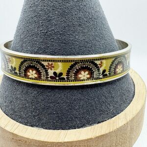 Vera Bradley Patterned Bangle Bracelet  Silver Tone Signed Autumn Fall Colors